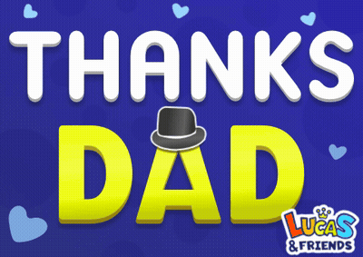 A Blue Background With Hearts And The Words Thanks Dad On It GIF
