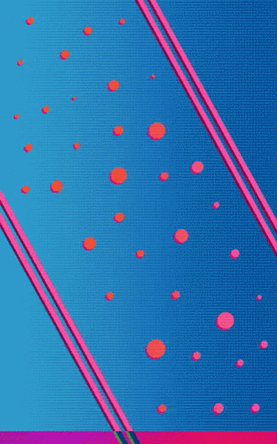 A Blue Background With Pink Lines And Orange Dots On It GIF