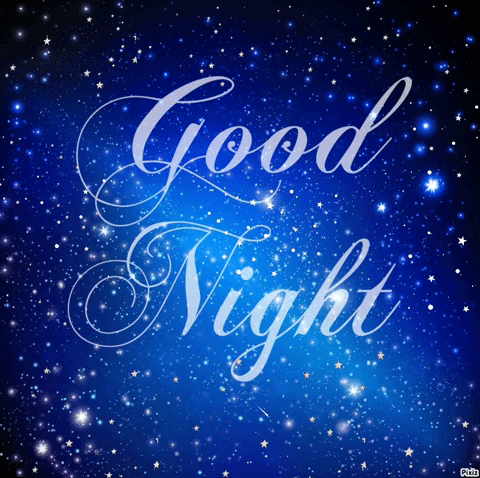 A Blue Background With Stars And The Words Good Night On It GIF
