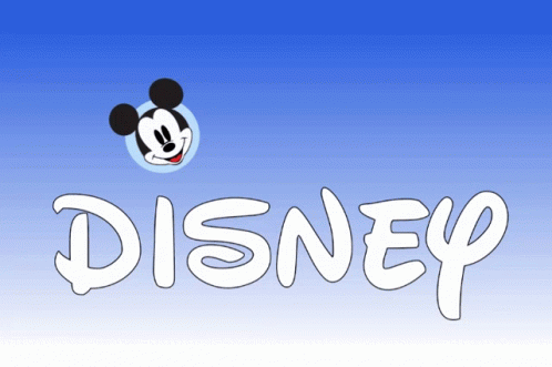 A Blue Background With The Word Disney And Mickey Mouse On It GIF