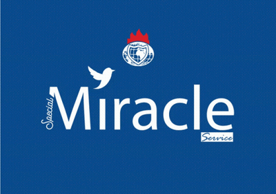 A Blue Background With The Word Miracle Service On It GIF