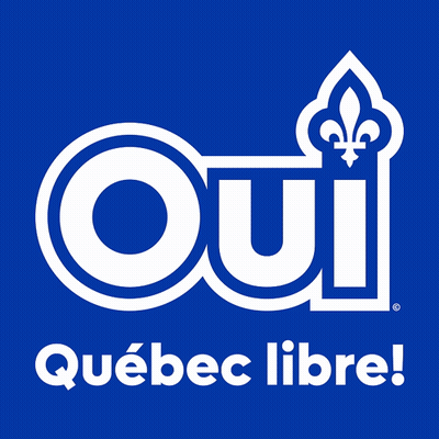 A Blue Background With The Word Oui And Quebec Libre On It GIF