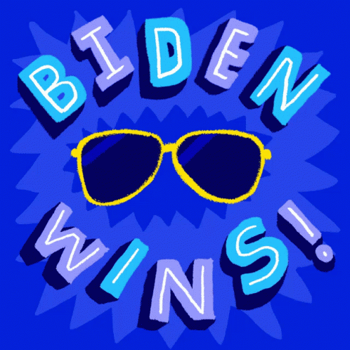 A Blue Background With The Words Biden Wins And A Pair Of Sunglasses GIF