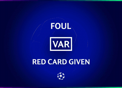 A Blue Background With The Words Foul Var Red Card Given On It GIF