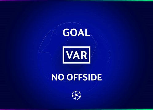 A Blue Background With The Words Goal Var And No Offside On It GIF