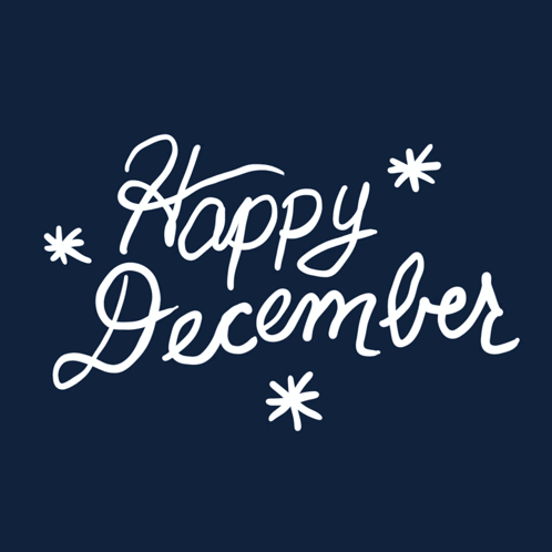 A Blue Background With The Words Happy December Written In White GIF