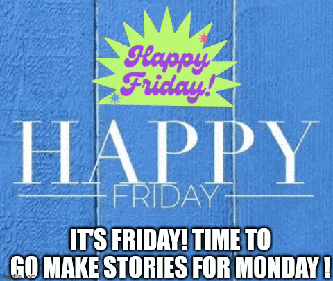 A Blue Background With The Words Happy Friday On It GIF