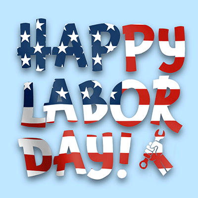 A Blue Background With The Words Happy Labor Day GIF