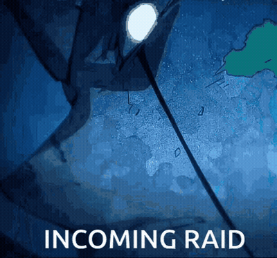 A Blue Background With The Words Incoming Raid Below It GIF