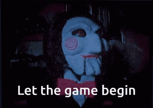 A Blue Background With The Words Let The Game Begin In White Letters GIF