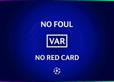 A Blue Background With The Words " No Foul Var No Red Card " On It GIF
