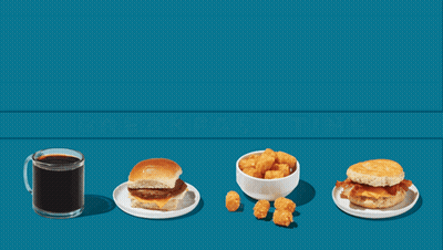 A Blue Background With The Words Rise Breakfast Time Written On It GIF