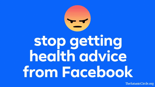 A Blue Background With The Words Stop Getting Health Advice From Facebook On It GIF