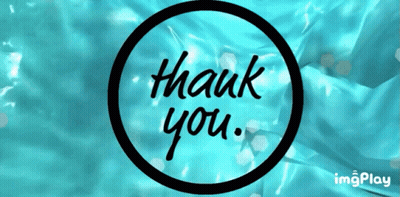 A Blue Background With The Words Thank You Written In A Black Circle GIF