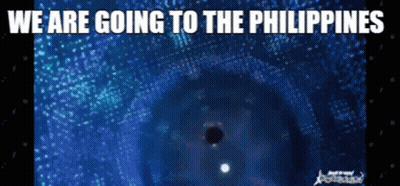 A Blue Background With The Words We Are Going To The Philippines On It GIF