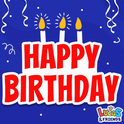 A Blue Background With Three Candles And The Words Happy Birthday On It GIF