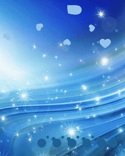 A Blue Background With White Hearts And Stars Floating In The Air GIF