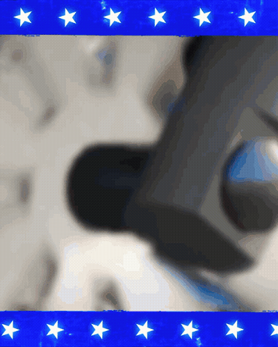 A Blue Background With White Stars And A Blurred Image Of A Person GIF