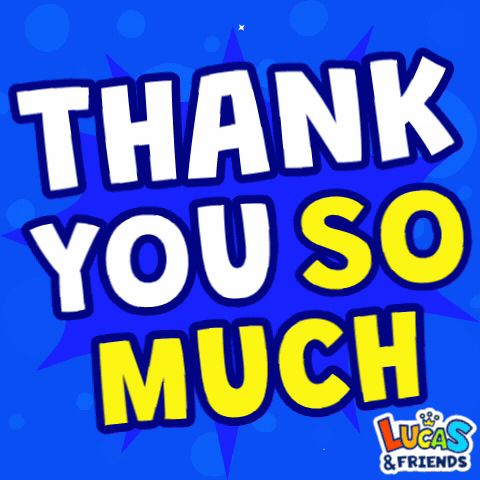 A Blue Background With Yellow And White Text That Says Thank You So Much GIF