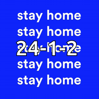 A Blue Background With Yellow Letters That Says Stay Home GIF