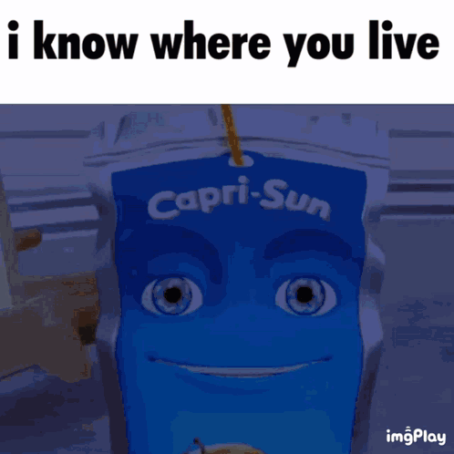 A Blue Bag Of Capri Sun With A Smiling Face GIF