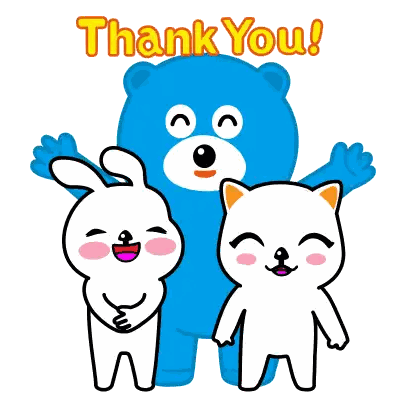 A Blue Bear And Two White Rabbits Are Standing Next To Each Other With The Words Thank You Written Above Them Sticker