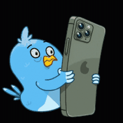 A Blue Bird Is Holding A Green Apple Phone GIF