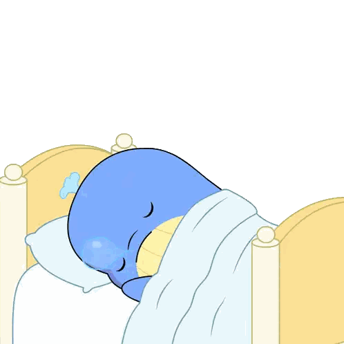 A Blue Bird Is Sleeping On A Bed With A Pillow Sticker