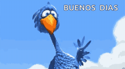 A Blue Bird With An Orange Beak And The Words Buenos Dias GIF