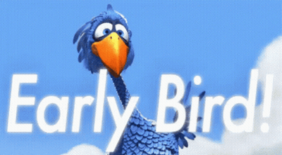 A Blue Bird With An Orange Beak And The Words Early Bird GIF