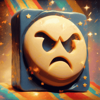 A Blue Block With An Angry Smiley Face On It GIF