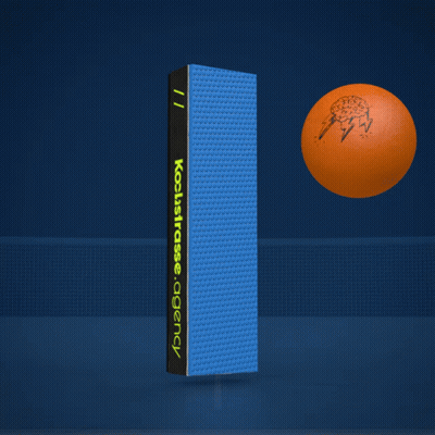 A Blue Block With The Words Koststrasse Agency On It GIF