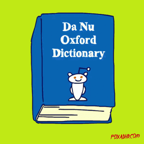 A Blue Book Titled Da Nu Oxford Dictionary With A White Cat On The Cover GIF