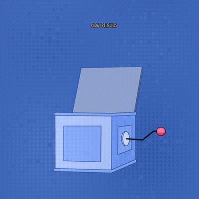 A Blue Box With A Penguin Inside Of It And The Words Pudgy Penguins Are Popping Off GIF