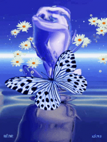 A Blue Butterfly Is Sitting On A Blue Flower GIF