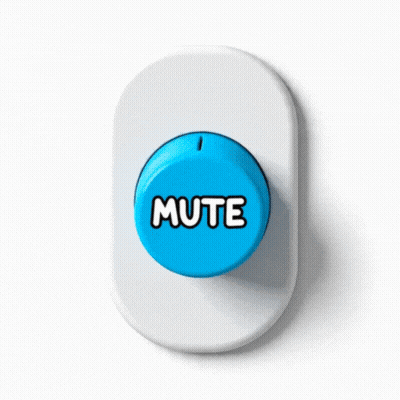 A Blue Button That Says Mute On A White Surface GIF
