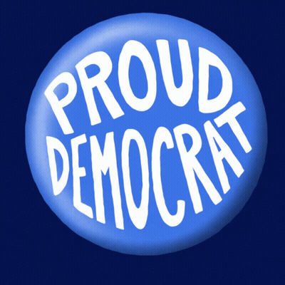 A Blue Button With The Words Proud Democrat Written On It GIF