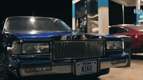 A Blue Car Has A Texas License Plate That Says Niko GIF