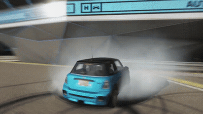 A Blue Car Is Driving Down A Road With A Sign Behind It That Says ' Alt ' GIF