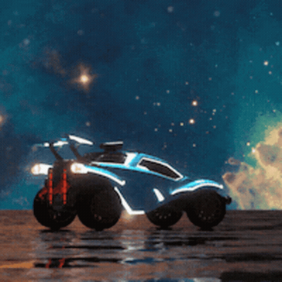 A Blue Car Is Driving On A Wet Road In Front Of A Starry Sky GIF
