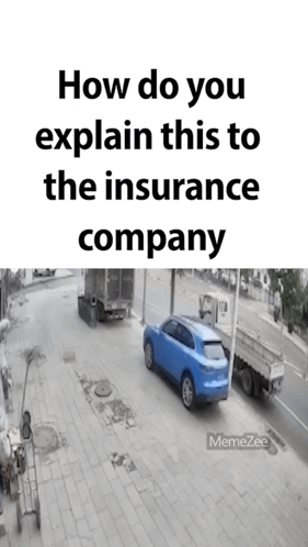 A Blue Car Is Parked On The Side Of The Road Next To A Truck .. GIF