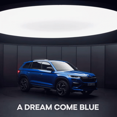 A Blue Car With The Words A Dream Come Blue On It GIF