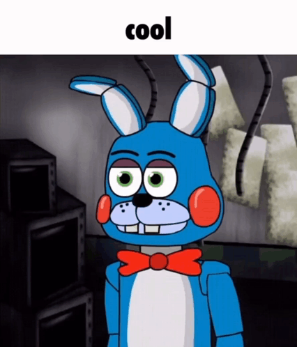 A Blue Cartoon Bunny With A Red Bow Tie And The Word Cool Below It GIF