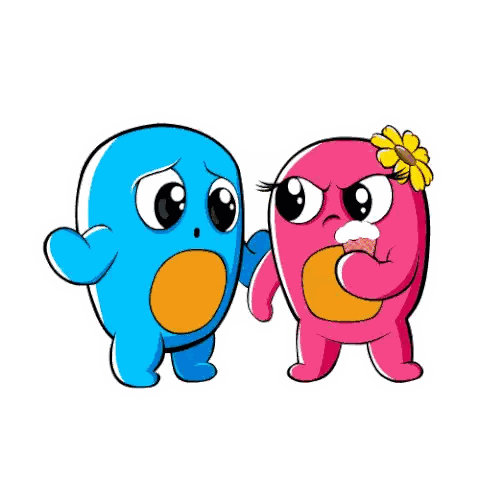 A Blue Cartoon Character And A Pink Cartoon Character With A Flower On Their Head Sticker