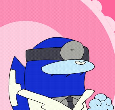 A Blue Cartoon Character With A Mustache Wearing A Headband And A Tie GIF