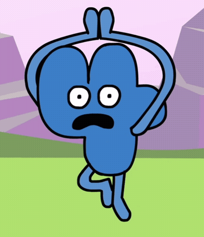 A Blue Cartoon Character With A Surprised Face GIF