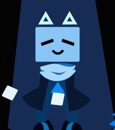 A Blue Cartoon Character With A Triangle On His Face GIF