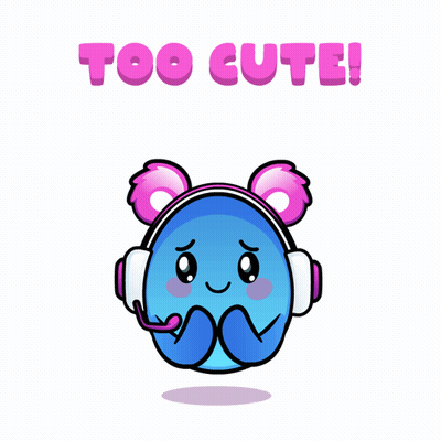 A Blue Cartoon Character With Headphones And The Words Too Cute GIF