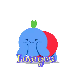 A Blue Cartoon Character With Hearts And The Words Love You Sticker