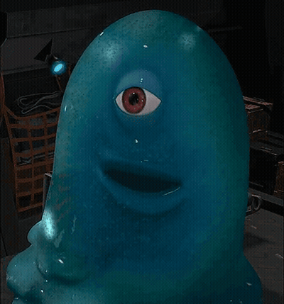 A Blue Cartoon Character With One Eye And A Mouth GIF